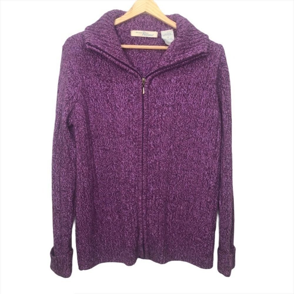 Vintage Penmans Full Zip Purple Knit Sweater Size Large